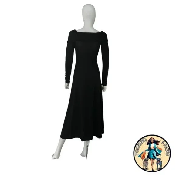 Moon River NEW Black Off the Shoulder Long Sleeve Jersey Knit Maxi Dress Size M - Picture 9 of 11